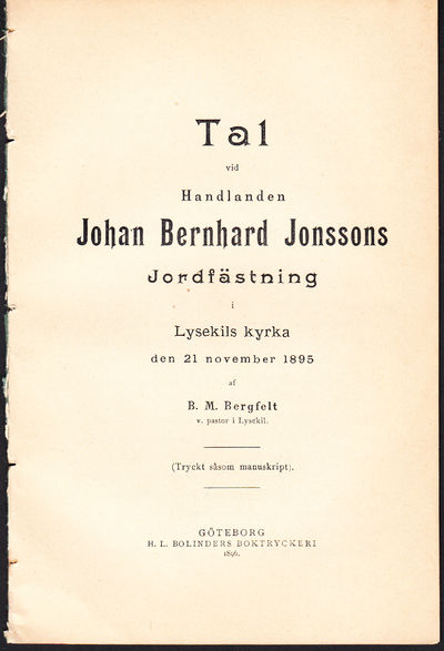 Tal vid handlanden Johan Bernhard Jonssons…