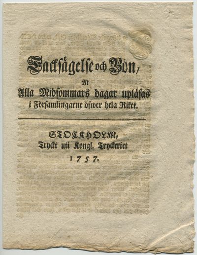 Tacksägelse och bön, at alla midsommars dagar…