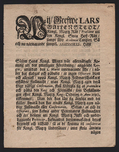 Wij/ grefwe Lars Wallenstedt/ kongl. may:tz råd/…