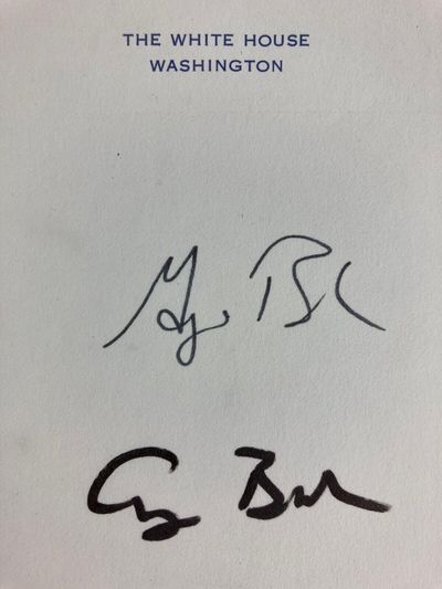 White House Stationery Signed by Both Presidents Bush