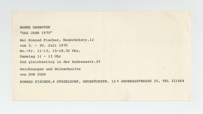 Exhibition card: Hanne Darboven “Das Jahr 1970” Bei Konrad Fischer (3-30 July 1970)
