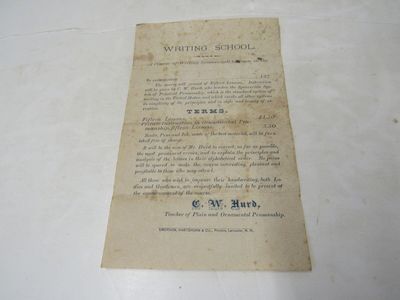 Broadside Writing School Penmanship NH 1870's
