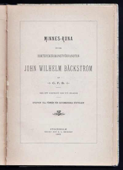 Minnes-runa öfver boktryckerikonstförvandten John…
