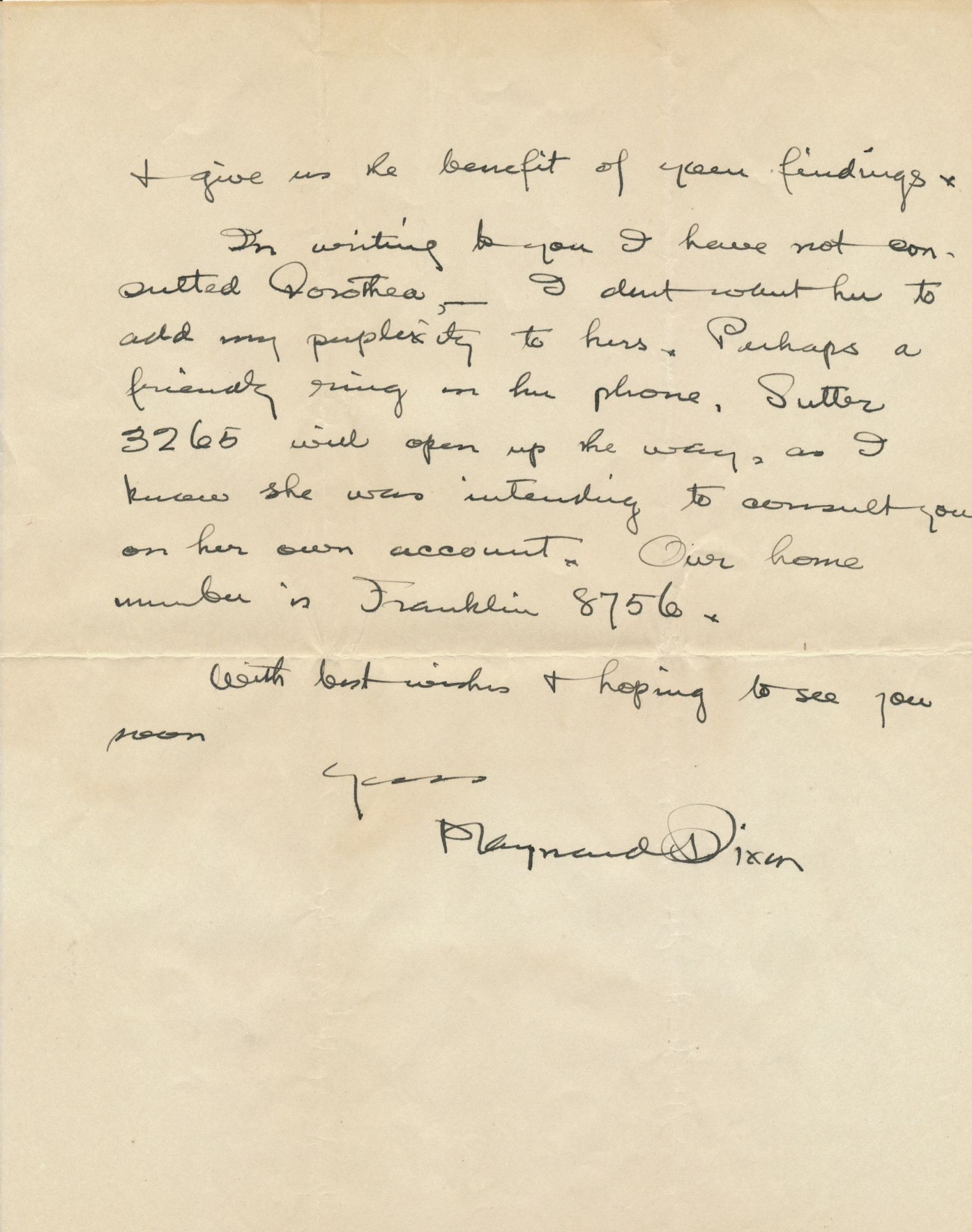 BIBLIO | DIXON, MAYNARD Scarce Autograph Letter SIGNED about DOROTHEA ...