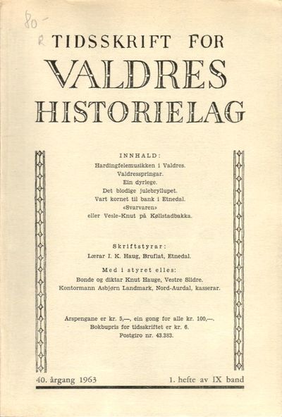 Tidsskrift for Valdres Historielag. 40. årgang.…