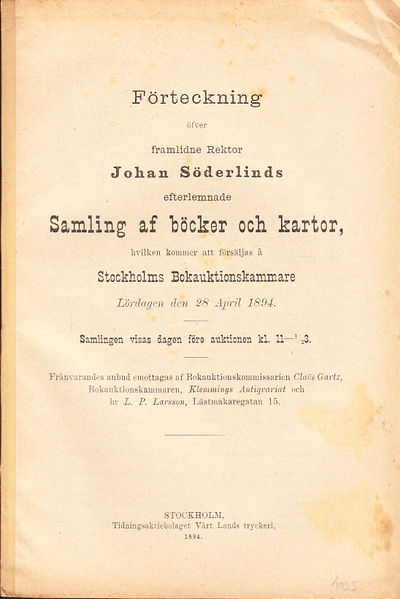 Förteckning öfver framlidne rektor Johan…