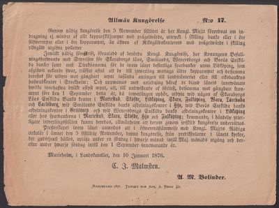 Allmän kungörelse. N:o 17 [= rubrik].