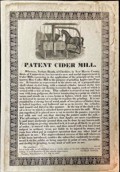 Patent Cider Mill - Woodcut of Horse Powered Cider Mill