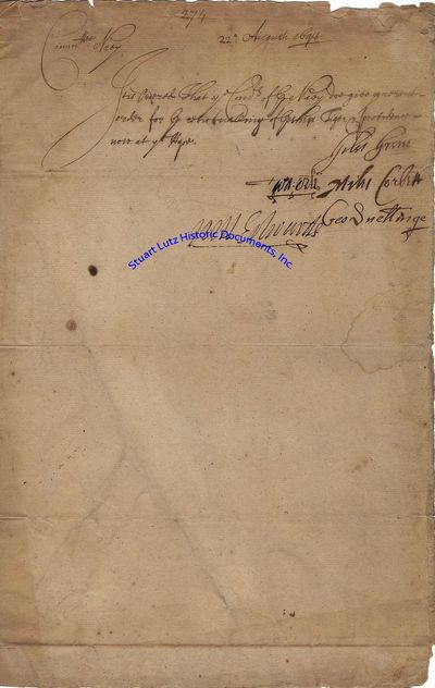 A British Navy Document From The English Civil War; It Is Autographed By Miles Corbet, Who Signed King Charless Death Warrant. After The Restoration, Corbet Was Arrested, Then Hanged, Drawn And Quartered