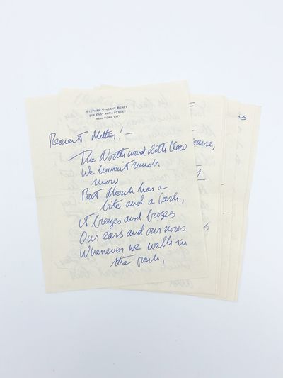 Autograph letter signed ("SVB") to his mother in Westtown, Pennsylvania; written from New York, the original hand-addressed and stamped envelope postmarked 10 March 1940