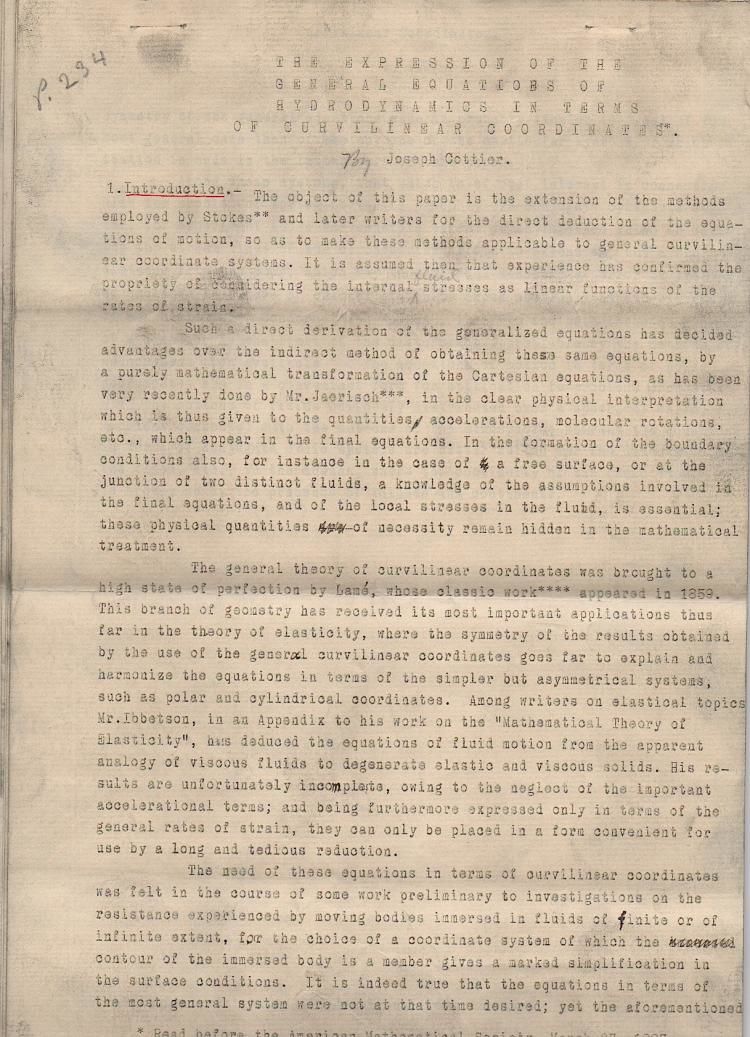c1896 ORIGINAL TYPED AND HANDWRITTEN MANUSCRIPT STUDY OF