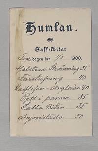 [Meny] ”Humlan”. Gaffelbitar torsdagen den 1/3 1900.
