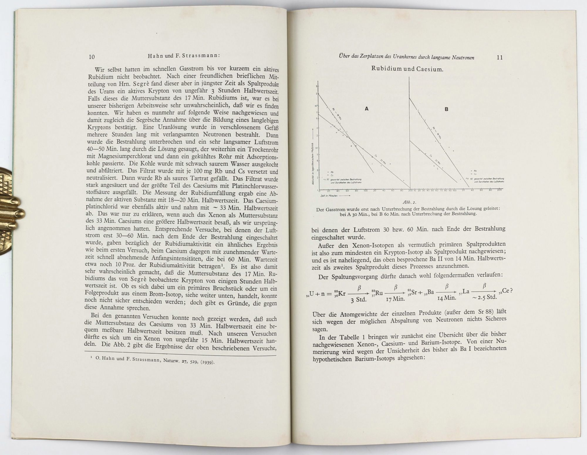 Uber Das Zerplatzen Des Urankernes Durch Langsame Neutronen Offprint From Abhandlungen Der Preussischen By Fritz Otto Strassmann 1st Edition 1939 From Milestones Of Science Books Sku Uber Das Zerplatzen Des Urankernes Durch Langsame Neutronen Offprint From Abhandlungen Der Preussischen By Fritz Otto Strassmann 1st Edition 1939 From Milestones Of Science Books Sku