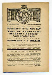 Bokauktioner 10-13 mars 1920. Äldre sällsynta…