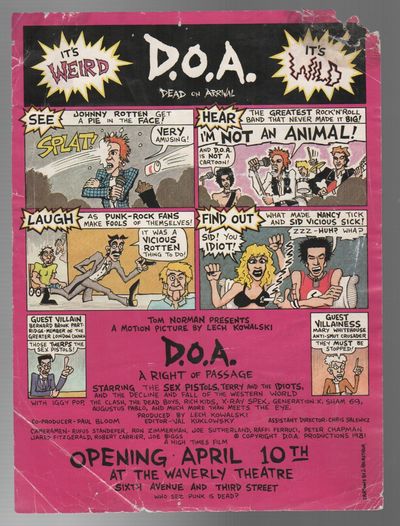 D O A A Right Of Passage Film Premiere Handbill By Holmstrom J Ohn And Lech Kowalski Search For Rare Books Abaa