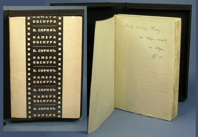 KAMERA OBSCURA. [Camera Obscura]. Inscribed to Iakov Blokh by Nabokov