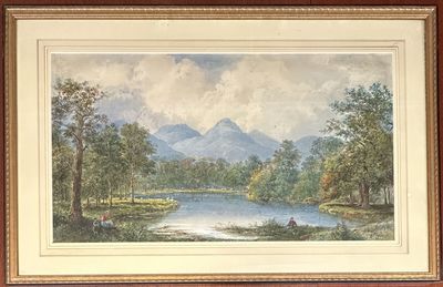 ORIGINAL LANDSCAPE PAINTING WATERCOLOR AND GOUACHE ON PAPER [Signed]