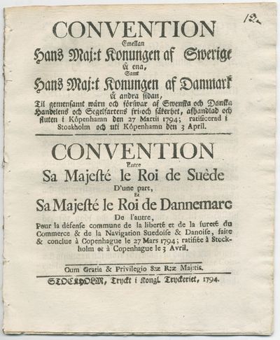Convention emellan hans maj:t konungen af Swerige…