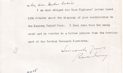 The British Viceroy of India, Lord Reading, Writes the Maharaja of Gondal to Discuss Funding the First Leprosy Research Facility in the World