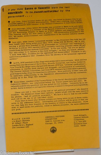 Van Nuys, CA: SRAFprint Co-op, General Defense Committee, n.d.. Pamphlet. Seven legal-size sheets st...