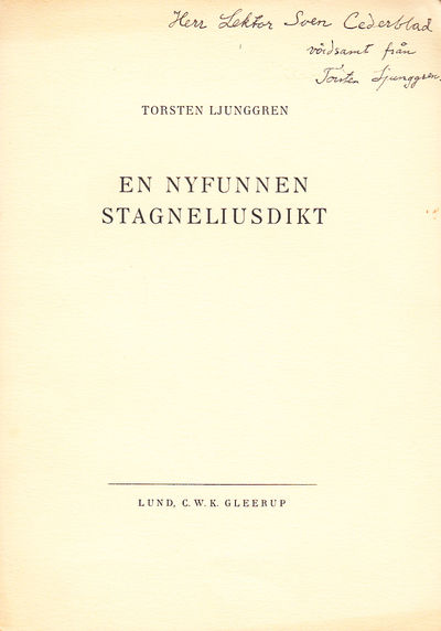 En nyfunnen Stagneliusdikt. [Utg. av] C.W.K.…
