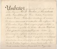 image of Finely penned Document signed, in Italian with translation, to the President of Peru, (1844-1900, from 1878 King of Italy)