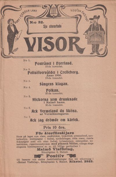 Sju storartade visor. [Utg. av] Malmö Visförlag.