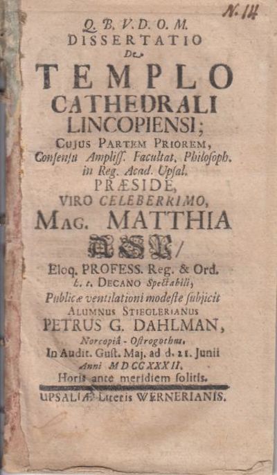 Dissertatio de templo cathedrali Lincopiensi;…