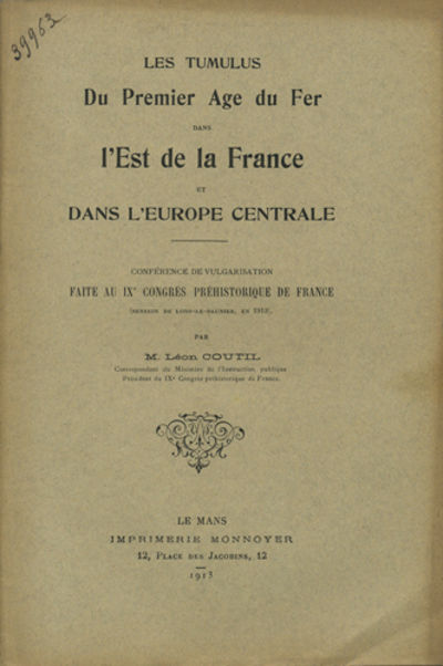 Le Mans, France: Imprimerie Monnoyer, 1913. Offprint. Stapled paper wrappers. A very good copy.. 31 ...