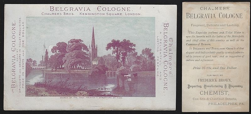 Advertisement - Victorian Trade Card for Belgravia Cologne, London with Stratford on Avon