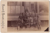 Lewiston, Me. Boys and Men Posing on Storefront cabinet card