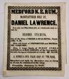 MEDFORD N. E. RUM, Manufactured Only by DANIEL LAWRENCE, For Sale in Franklin, at wholesale and Retail, by SOLOMON SPALDING, late of the firm of Reed & Spalding, Nashville, N.H.