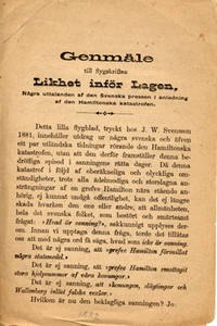 Genmäle till flygskriften Likhet inför lagen.…