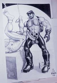 image of Poster of Leatherman/Biker in Chaps fisting a bound nude man with can of Crisco at feet #1/10