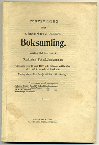 Förteckning öfver f. kanslirådet J. Olbers’…