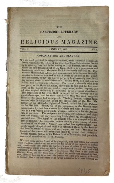 The Baltimore LIterary and Religious Magazine, Vol. 1, No. 1 (January, 1835)