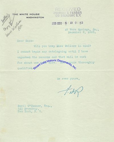 FDR Writes To His Former Law Partner And Longtime Friend, Basil OConnor