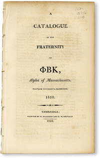 A Catalogue of the Fraternity of [Ph]BK, Alpha of Massachusetts. Harvard University, Cambridge. 1810