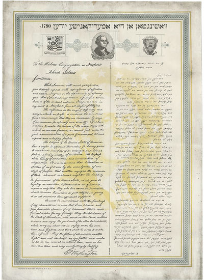 George Washington's "To Bigotry No Sanction" Letter to the Newport Hebrew Congregation: Exceedingly Rare Broadside in Yiddish and English