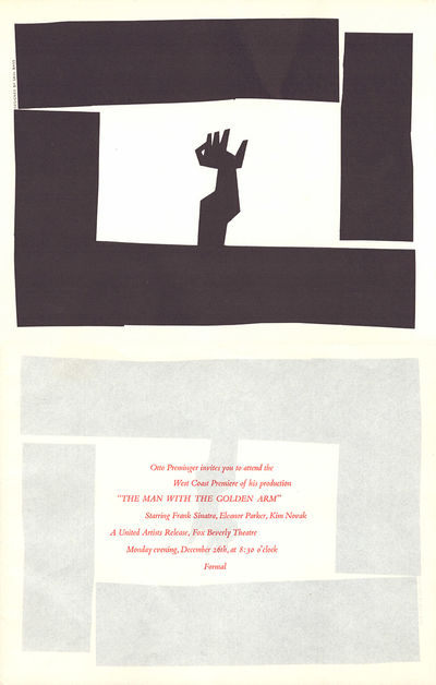 SAUL BASS | THE MAN WITH THE GOLDEN ARM (Dec 26, 1955) Film premiere invitation