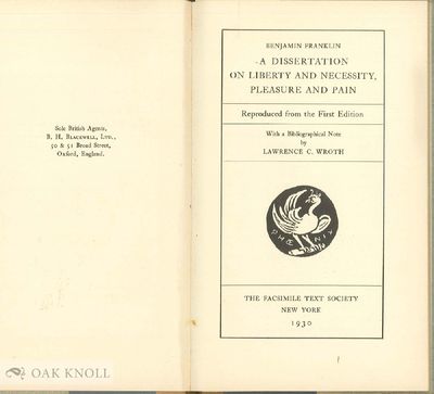 DISSERTATION ON LIBERTY AND NECESSITY, PLEASURE AND PAIN.|A