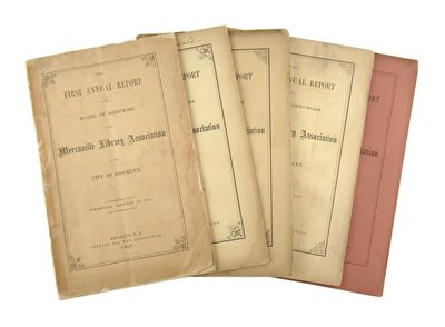 Collection of Five Early Annual Reports: Annual Report of the Board of Directors of the Mercantile Library Association of the City of Brooklyn [First, Second, Third, Fourth, and Eighth Annual]