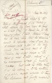 Autograph Letter Signed 'J.W. Natal' to the Society of Arts (John William, 1814-1883, Bishop of Natal from 1853) by COLENSO - from Sophie Dupre (SKU: 39182)