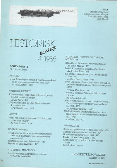 Historisk Tidsskrift 4-1985