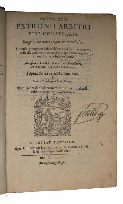Satyricon Petronii Arbitri viri consularis. Longe quam antea tersius et emendatius ...  Accesserunt Jani Douzae praecidanea et Joan. Richardi Notae ; Sulpiciae Satyra de edicto Domitiani, et in cam schediasma Jani Douzae. (+ Part sec.:) JANI DOUSAE: P... (photo 2)