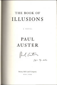 cover of The Book of Illusions. Signed and dated at publication.