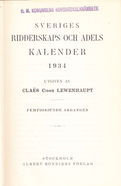 Sveriges ridderskaps och adels kalender 1934.…