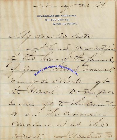 Philip Sheridan Writes About The Funeral Of General Benjamin Alvord: Do The Pallbearers Go To The Cemetery Or Are The Ceremonies Concluded At The House?