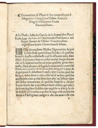Contentione di Pluto & Iro composta per il Magnifico Cavagliero Mesere Antonio Fregoso Phileremo Poeta Facondissimo. Colophon: Impressum Mediolani p[er] Petrum Martyre[m] & fratres de Mantegatiis anno Salutis M.D.vii. die. xv. Septe[m]bris Impensis. P. Francisci Tantii Cornigeri