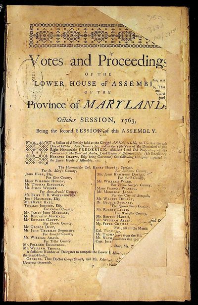Votes and Proceedings of the Lower House of Assembly of the Province of Maryland. October, Session, 1763, Being the Second Session of thie Assembly